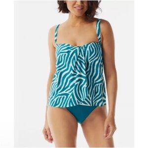 Contour Coco Reef NWT 36C size 12 TEAL White zebra pattern cups Swim Tankini top